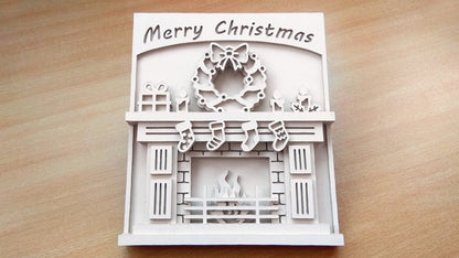 C088-Christmas Fireplace Layered Scroll Saw Pattern - Alex Fox Patterns