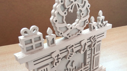 C088-Christmas Fireplace Layered Scroll Saw Pattern - Alex Fox Patterns