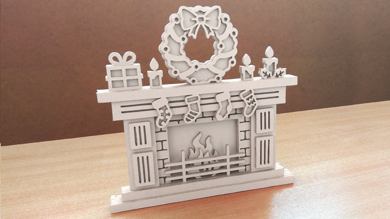 C088-Christmas Fireplace Layered Scroll Saw Pattern - Alex Fox Patterns
