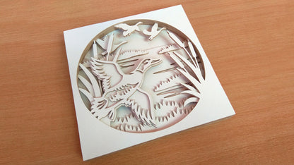 C080-Duck Shadowbox Layered Scroll Saw Pattern - Alex Fox Patterns