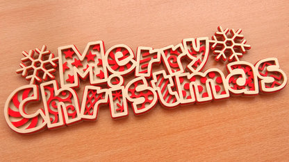 C090-Merry Christmas Layered Scroll Saw Pattern - Alex Fox Patterns