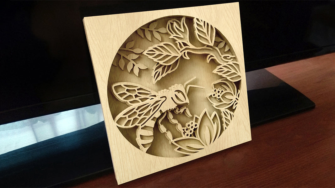 C091-Bee Shadowbox Layered Scroll Saw Pattern - Alex Fox Patterns