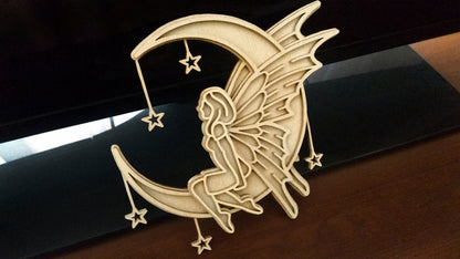 C100-Fairy On Moon Layered Scroll Saw Pattern - Alex Fox Patterns