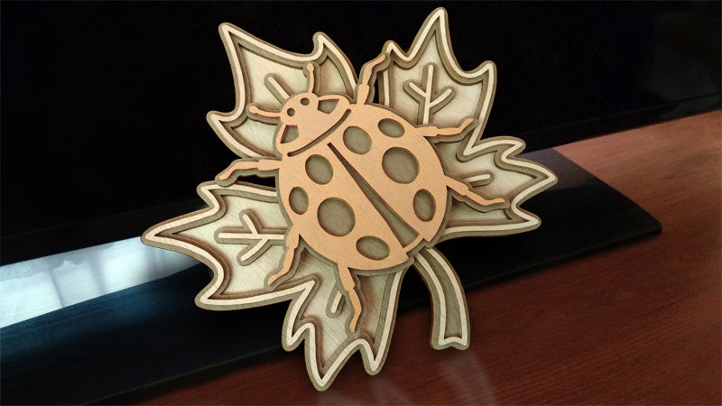 C102-Ladybug On Leaf Layered Scroll Saw Pattern - Alex Fox Patterns