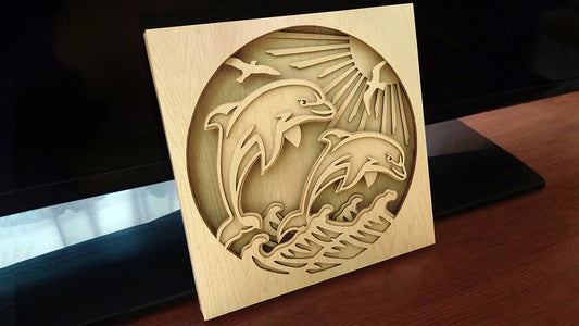 C108-Dolphins Shadowbox Layered Scroll Saw Pattern - Alex Fox Patterns