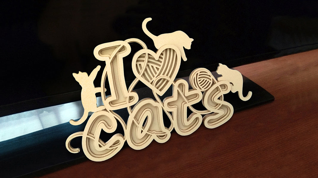 C117-I Love Cats Layered Scroll Saw Pattern - Alex Fox Patterns