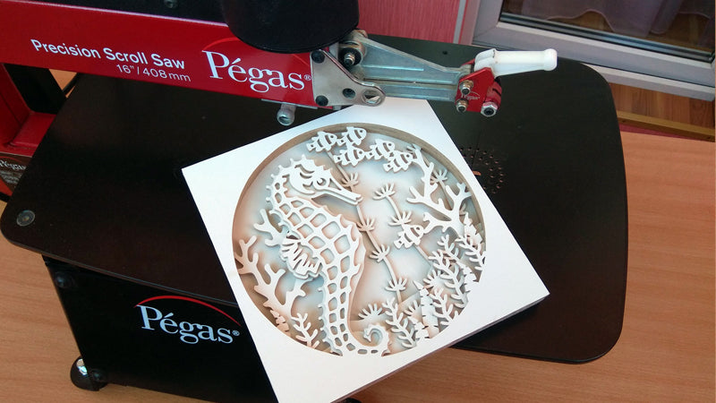 C119-Seahorse Shadowbox Layered Scroll Saw Pattern - Alex Fox Patterns