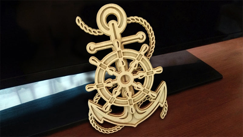 C126-Anchor With Steering Wheel Marine Layered Scroll Saw Pattern - Alex Fox Patterns