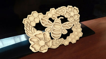 C118-Bee On Honeycomb Layered Scroll Saw Pattern - Alex Fox Patterns