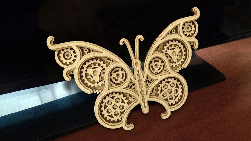 C131-Mechanical Butterfly Steampunk Layered Scroll Saw Pattern - Alex Fox Patterns