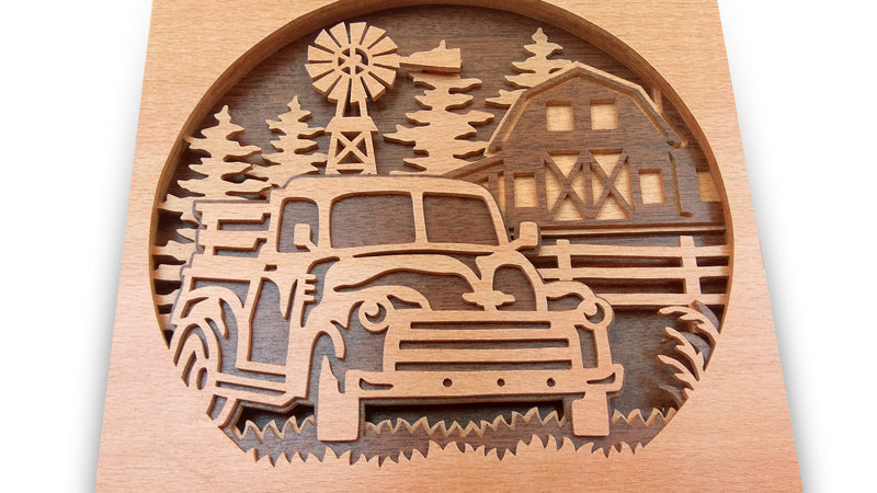 C134-Pickup Countryside Layered Scroll Saw Pattern - Alex Fox Patterns