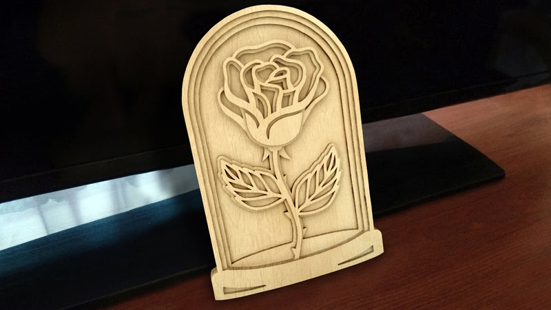 C136-Rose In Glass Dome Layered Scroll Saw Pattern - Alex Fox Patterns