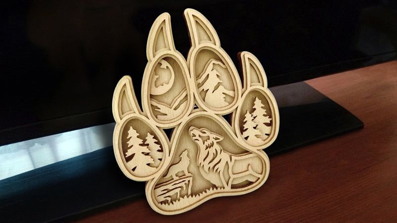 C138-Wolf Paw Layered Scroll Saw Pattern - Alex Fox Patterns