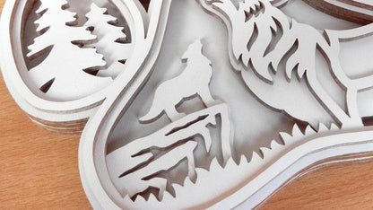 C138-Wolf Layered Scroll Saw Pattern - Alex Fox Patterns