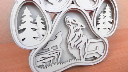 C138-Wolf Paw Layered Scroll Saw Pattern - Alex Fox Patterns
