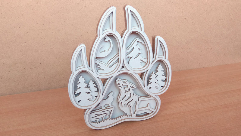 C138-Wolf Pawprint Layered Scroll Saw Pattern - Alex Fox Patterns