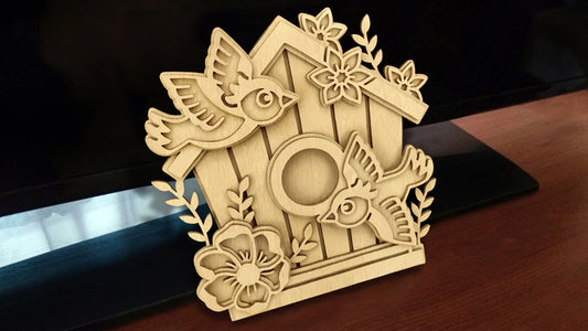C149-Birdhouse Layered Scroll Saw Pattern - Alex Fox Patterns