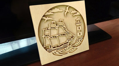 C153-Ship Lighthouse Layered Scroll Saw Pattern - Alex Fox Patterns