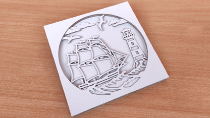 C153-Ship and Lighthouse Layered Scroll Saw Pattern - Alex Fox Patterns