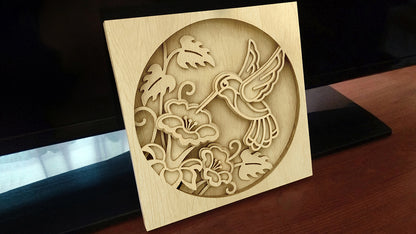 C163-Hummingbird Layered Scroll Saw Pattern - Alex Fox Patterns