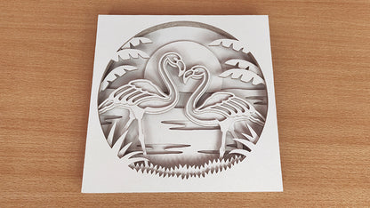 C182-Flamingo Layered Scroll Saw Pattern - Alex Fox Patterns