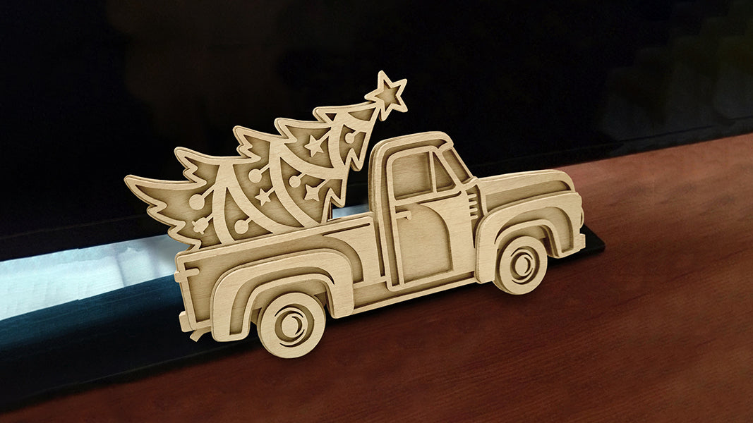 C187-Christmas Truck Layered Scroll Saw Pattern - Alex Fox Patterns