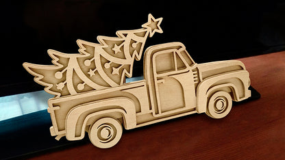 C187-Christmas Truck Layered Scroll Saw Pattern - Alex Fox Patterns