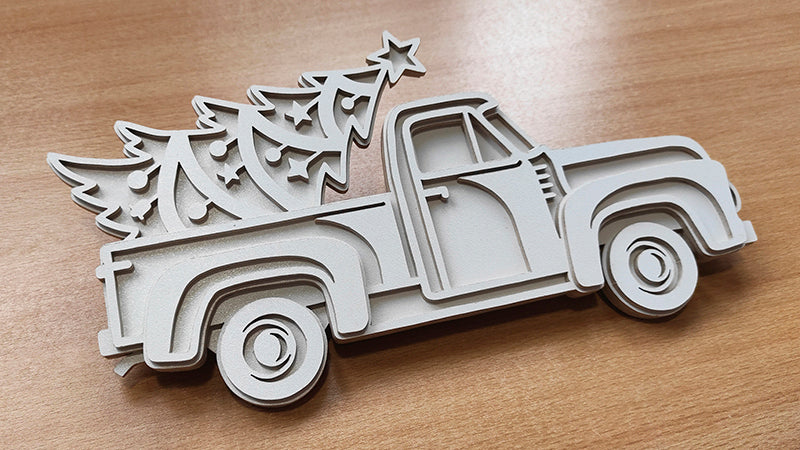 C187-Christmas Truck Layered Scroll Saw Pattern - Alex Fox Patterns