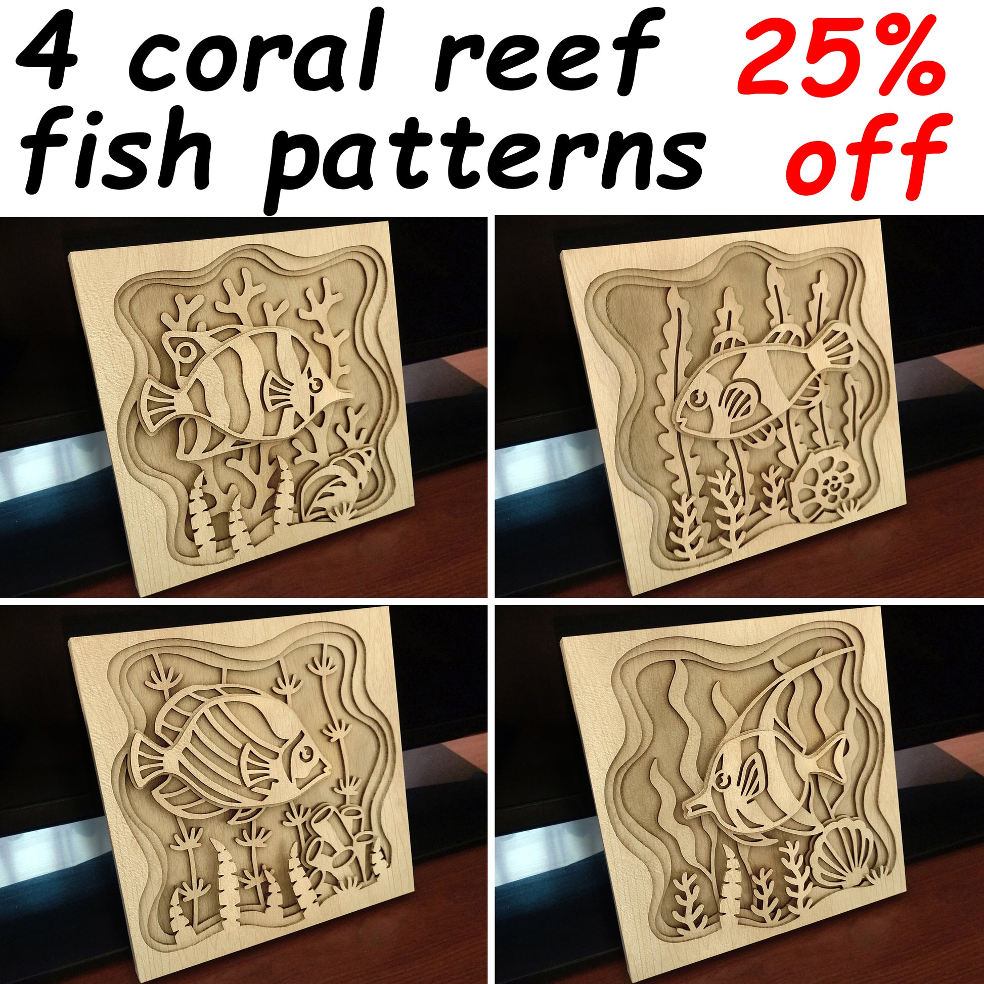 C191-Coral Reef Fish Layered Scroll Saw Patterns - Alex Fox Patterns