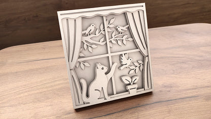 C192-Cat Layered Scroll Saw Pattern - Alex Fox Patterns
