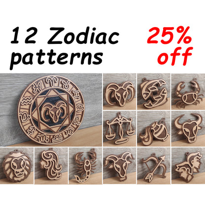 C200-Zodiac Sign Set Layered Scroll Saw Patterns - Alex Fox Patterns