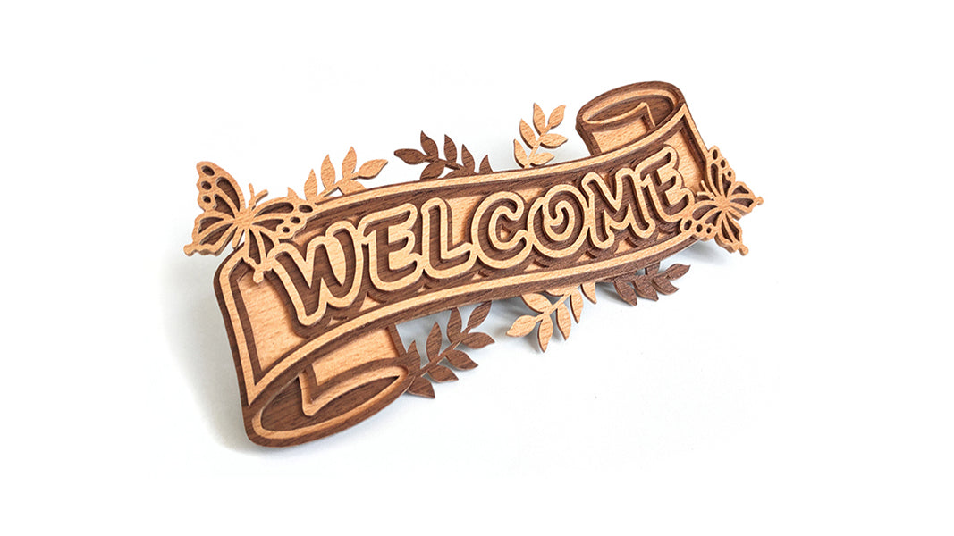 C202-Welcome Layered Scroll Saw Pattern - Alex Fox Patterns