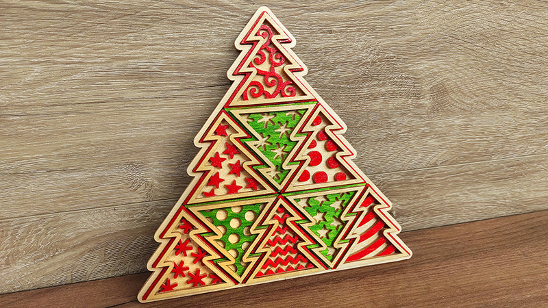C204-Christmas Tree Puzzle Layered Scroll Saw Pattern - Alex Fox Patterns