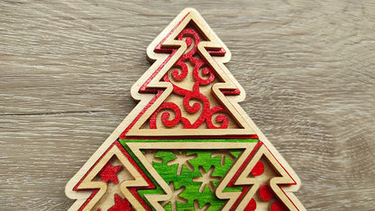 C204-Christmas Tree Puzzle Layered Scroll Saw Pattern - Alex Fox Patterns