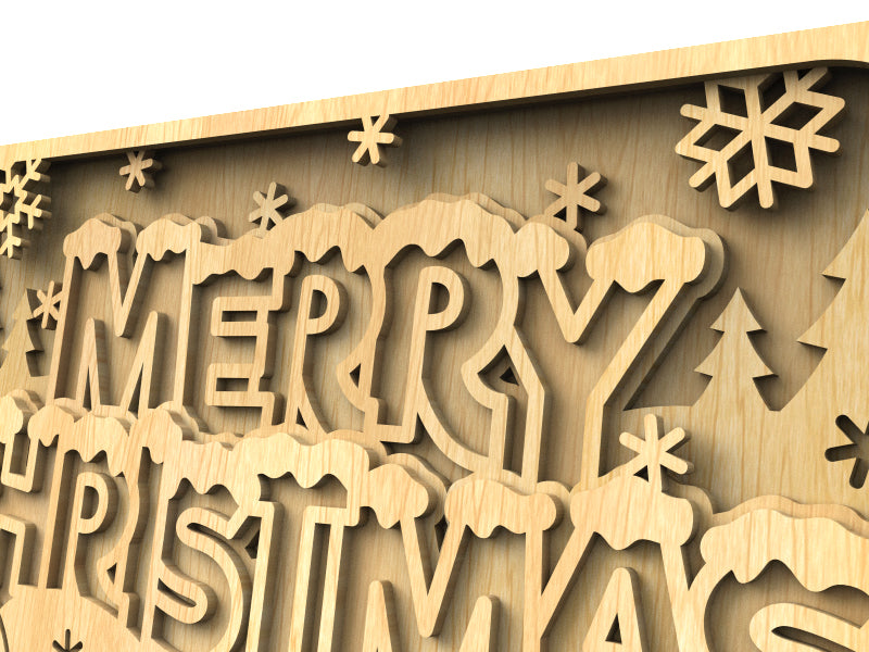 C206-Merry Christmas Layered Scroll Saw Pattern - Alex Fox Patterns