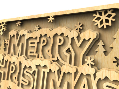 C206-Merry Christmas Layered Scroll Saw Pattern - Alex Fox Patterns