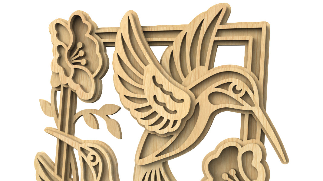 C215-Hummingbirds Layered Scroll Saw Pattern - Alex Fox Patterns