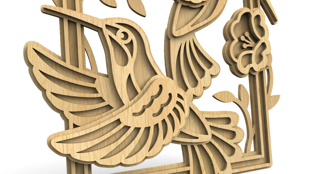 C215-Hummingbirds Layered Scroll Saw Pattern - Alex Fox Patterns