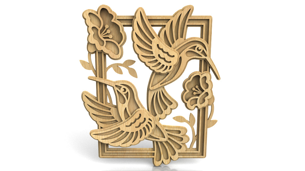 C215-Hummingbirds Layered Scroll Saw Pattern - Alex Fox Patterns