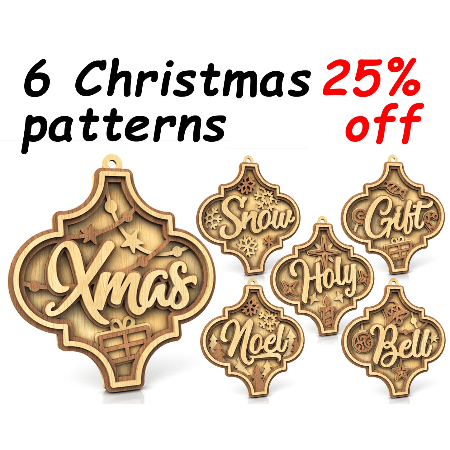 C216-Christmas Ornament Set Layered Scroll Saw Patterns - Alex Fox Patterns
