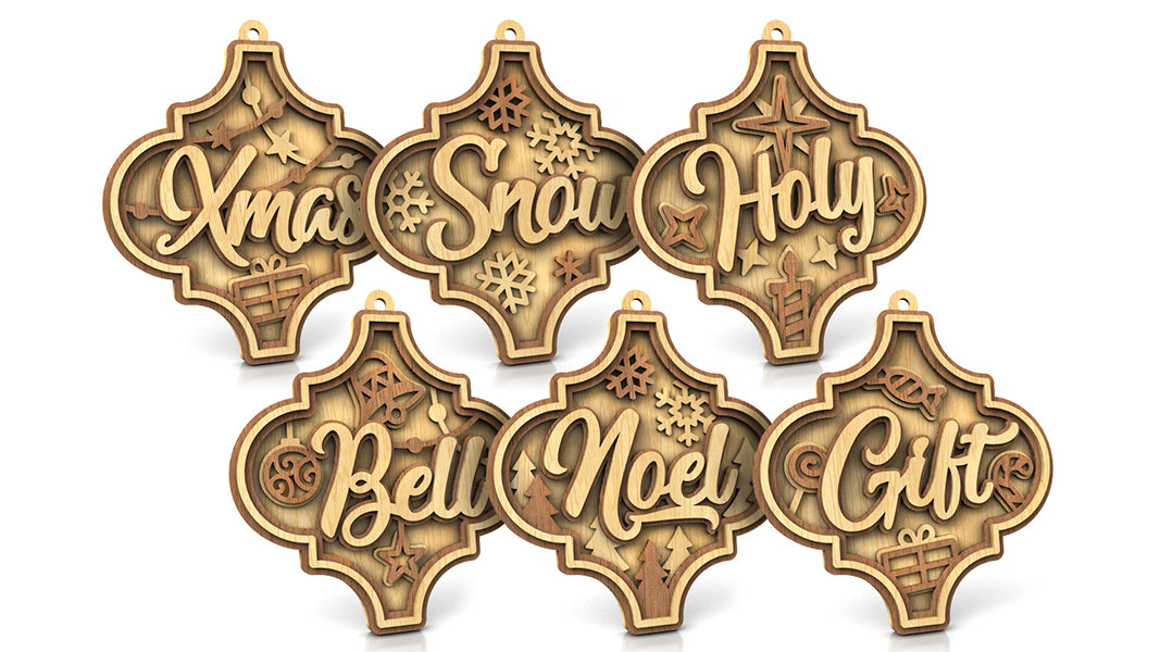 C216-Christmas Ornament Set Layered Scroll Saw Patterns - Alex Fox Patterns
