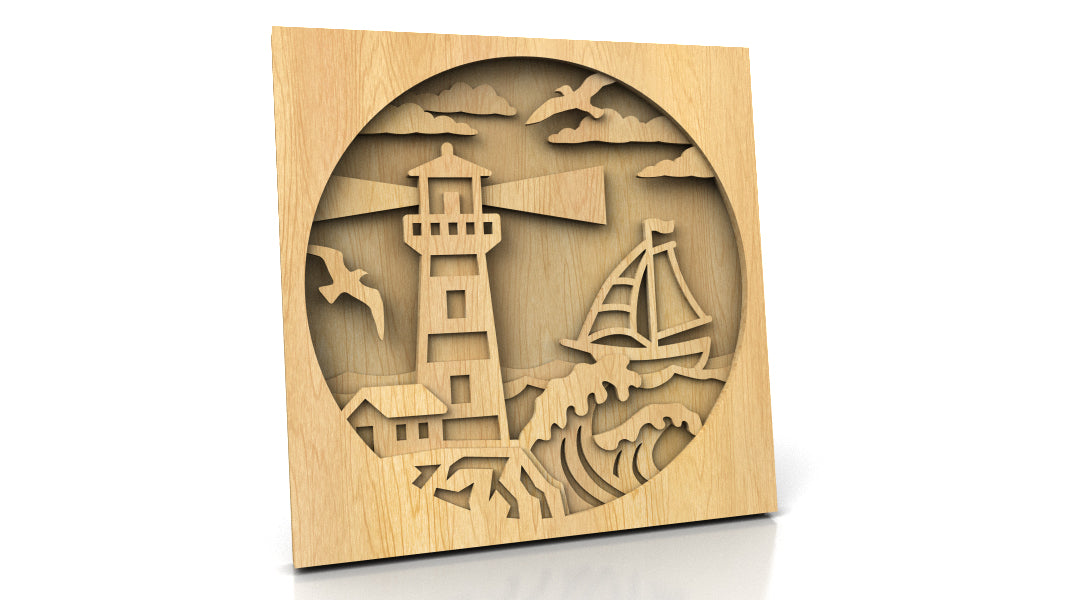 C218-Lighthouse Layered Scroll Saw Pattern - Alex Fox Patterns