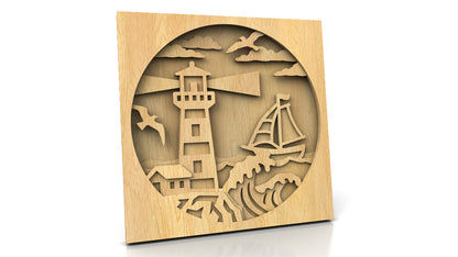 C218-Lighthouse Layered Scroll Saw Pattern - Alex Fox Patterns