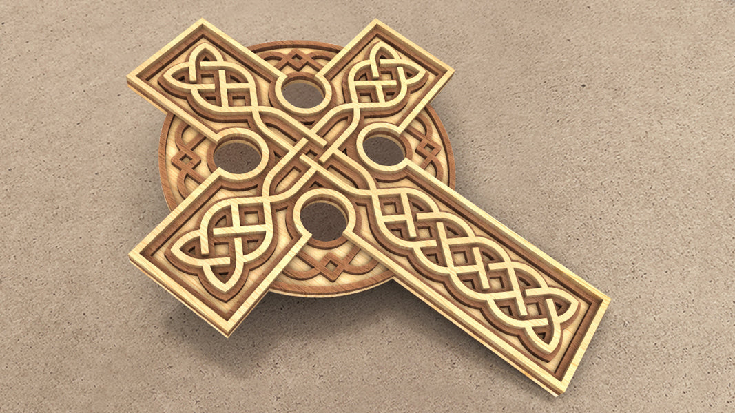 C221-Celtic Cross Layered Scroll Saw Pattern - Alex Fox Patterns
