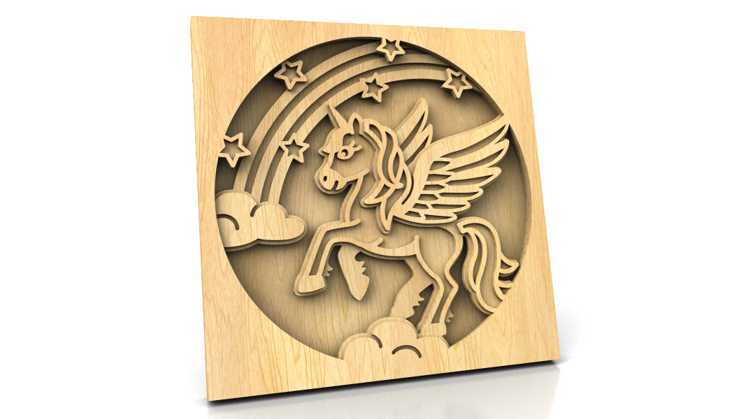 C222-Unicorn Layered Scroll Saw Pattern - Alex Fox Patterns