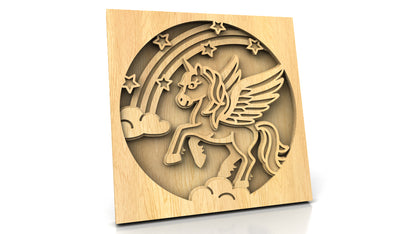 C222-Unicorn Layered Scroll Saw Pattern - Alex Fox Patterns