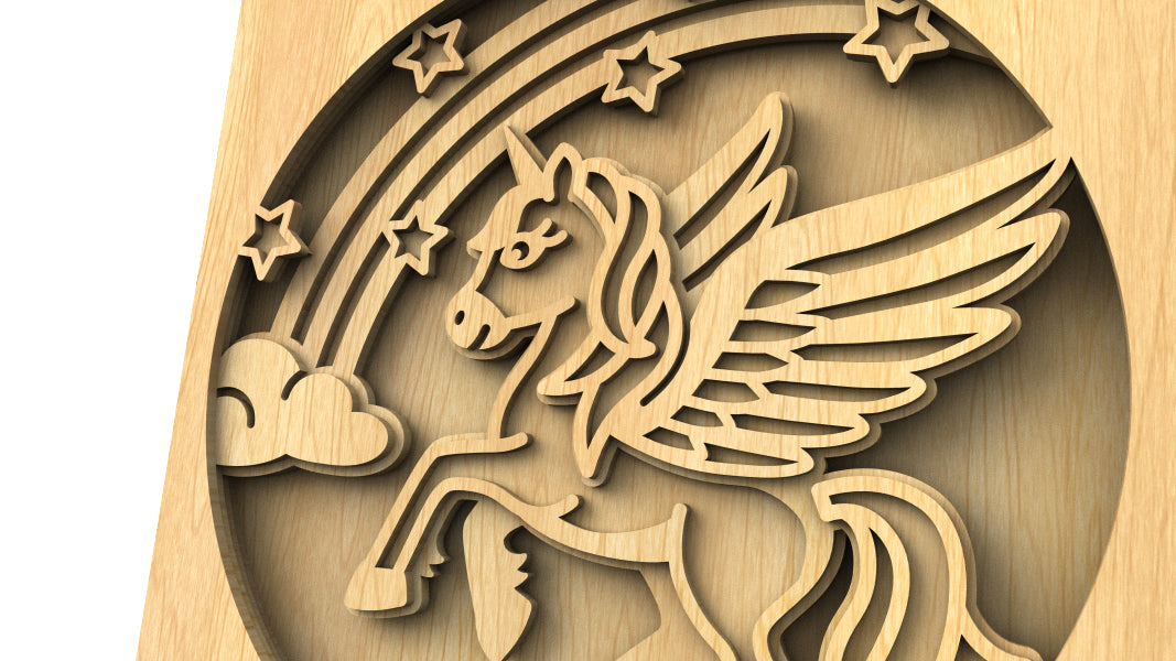 C222-Unicorn Layered Scroll Saw Pattern - Alex Fox Patterns