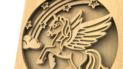 C222-Unicorn Layered Scroll Saw Pattern - Alex Fox Patterns