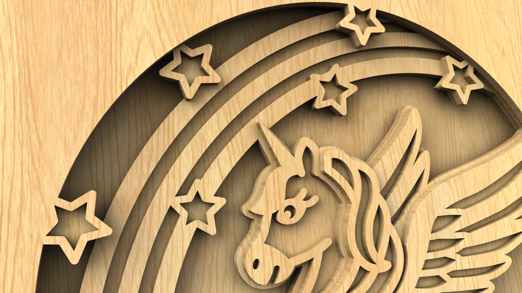 C222-Unicorn Layered Scroll Saw Pattern - Alex Fox Patterns
