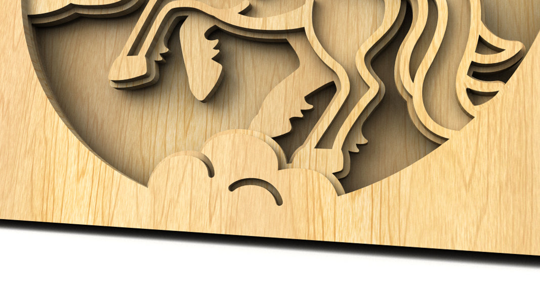 C222-Unicorn Layered Scroll Saw Pattern - Alex Fox Patterns